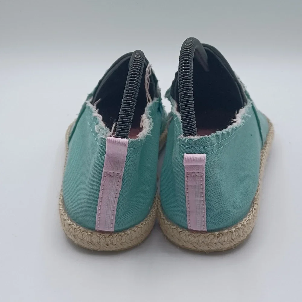 Vionic Laguna Slip On Shoes‎ Womens 9 Teal Frayed Canvas Espadrille Flat EUC